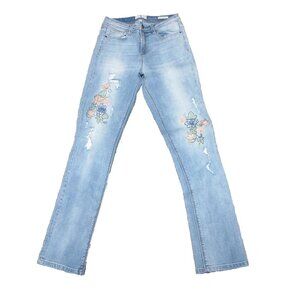 Black Daisy Junior Jeans Blue Floral Destressed Trim Cotton Blend Size 05/ 27